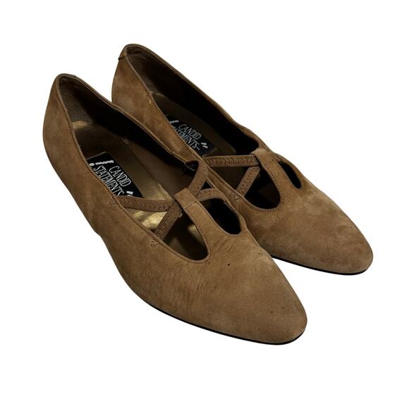 Vintage 1980's fawn brown suede leather Mary Janes classic low heel shoes - Picture 7 of 12